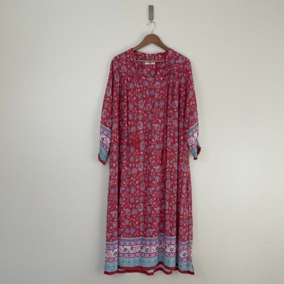 NATURAL LIFE Dresses & Skirts - Natural Life Dara Floral Tassel Kaftan 3/4 Sleeve Maxi Dress Size Medium